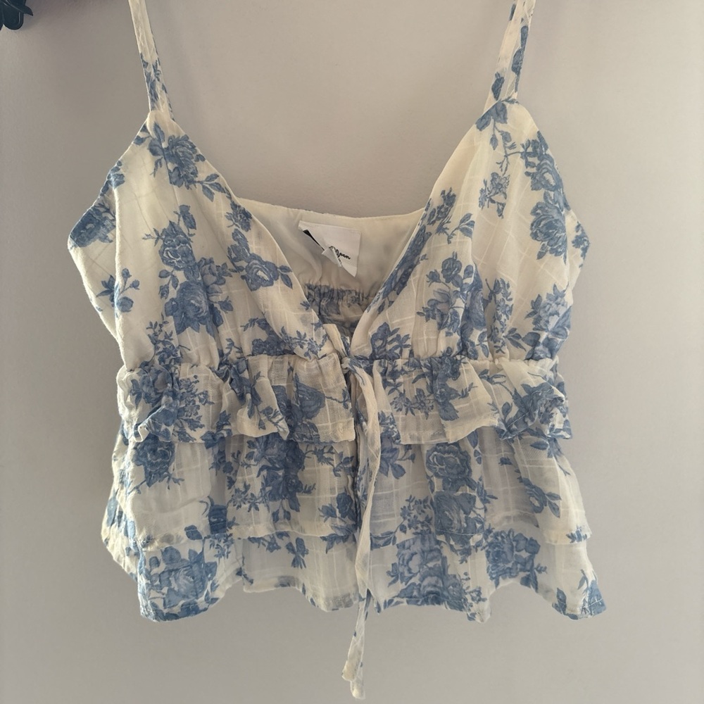 Floral Blue and White Women's Top